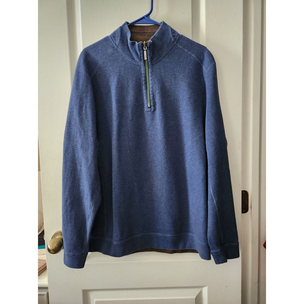Tommy Bahama Reversible 1/4 Zip Mock Neck Blue Pullover Cotton Sweater Size M